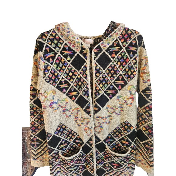 Kamana Multicolor Hooded Cardigan Long Sweater Womens Size Small Rainbow Boho - Picture 3 of 15